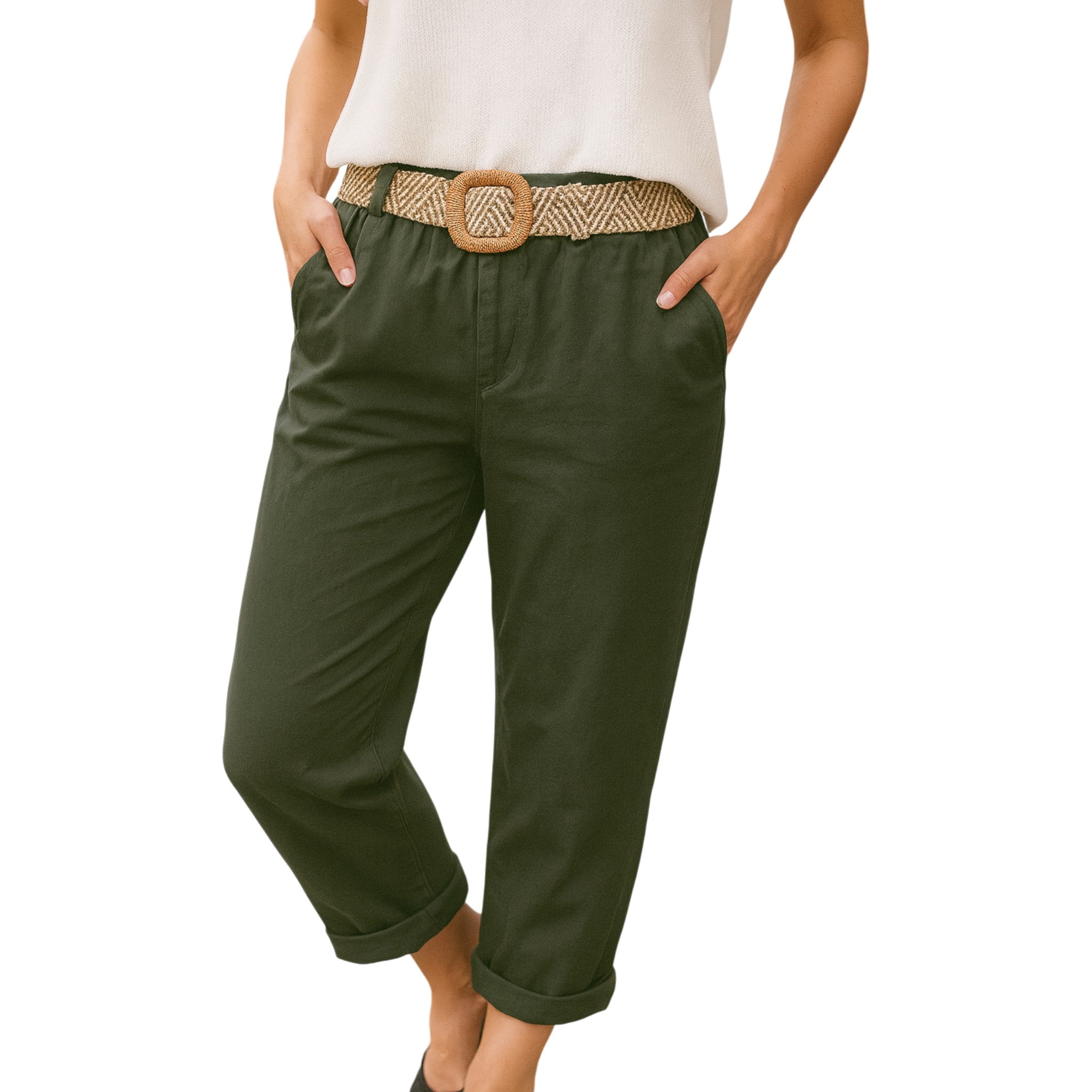 Ladies Italian Cropped Chino Trousers with Belt